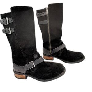 UGG Australia Everglayde Black Suede Leather Biker Boots Womens Size 8